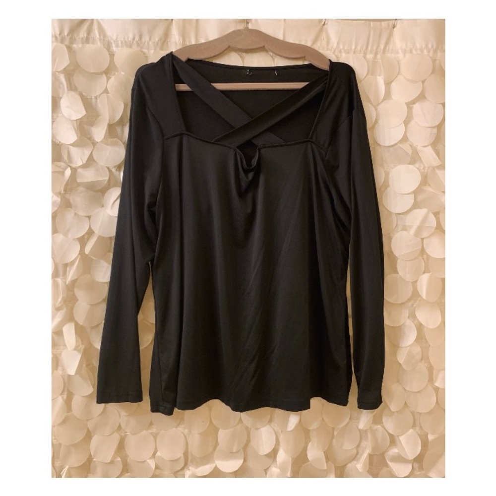 X Neckline Long Sleeve Blouse